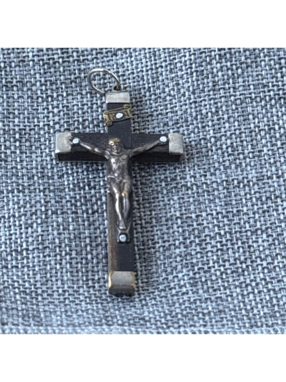 VNTG Vatican1950 Roma Anno Santo Pectoral Crucifix Ebony Wood & Silver Plate